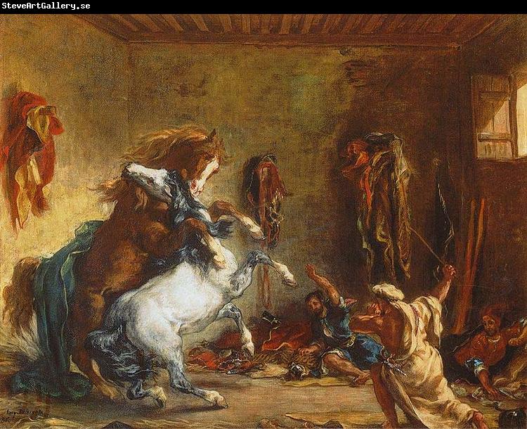 Eugene Delacroix Arab Horses Fighting in a Stable
